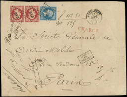 Let EMPIRE NON DENTELE - 14A Et 17A, 20c. Bleu Bdf Et 80c. Carmin PAIRE Touchée, Obl. PC 2063 S. Env. CHARGE 4e échelon, - 1849-1876: Classic Period