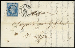 Let EMPIRE NON DENTELE - 14Bb 20c. Bleu Sur LILAS, Obl. PC 971 S. LAC, Càd T15 COTIGNAC 19/6/62, TTB - 1849-1876: Classic Period