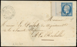 Let EMPIRE NON DENTELE - L14Ai 20c. Bleu, Bdf FILET D'ENCADREMENT, Obl. PC 3077 S. LSC, Càd T15 ST GENIS De SAINTONGE 6/ - 1849-1876: Klassik