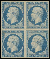 * EMPIRE NON DENTELE - 15   25c. Bleu, BLOC De 4 D'une Grande Fraîcheur, Un T. Est **, TTB, Certif. JF Brun - 1853-1860 Napoléon III.