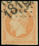 EMPIRE NON DENTELE - 16   40c. Orange, Inf. Pelurage, Obl. GC D'ESSAI 1818 Caractères GRAS, TB - 1853-1860 Napoléon III