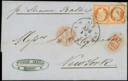 Let EMPIRE NON DENTELE - 16   40c. Orange, 2 Ex. Obl. PC 1496 S. LAC, Càd Rouge BUREAU MARITIME/LE HAVRE 31/3/56, Arr. N - 1849-1876: Classic Period