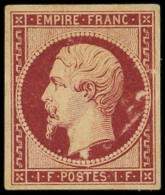 * EMPIRE NON DENTELE - 18    1f. Carmin, éclats Dans Le Médaillon Et Sur Le Filet, B/TB - 1853-1860 Napoleon III