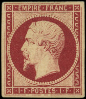 * EMPIRE NON DENTELE - 18g   1f. Carmin Nuance VELOURS, Variété CASSURE Du Filet En Différents Endroits, Grande Fraîcheu - 1853-1860 Napoleone III