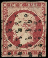 EMPIRE NON DENTELE - 18    1f. Carmin, Obl. GROS POINTS, Marges Fines Mais Intactes, 2 Pelurages, Aspect TB - 1853-1860 Napoleon III