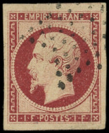 EMPIRE NON DENTELE - 18f   1f. Carmin Foncé, Obl. ETOILE Légère, Très Grandes Marges, Superbe. C Et Br - 1853-1860 Napoleone III