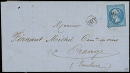 Let EMPIRE DENTELE - 22   20c. Bleu, Obl. OR 2 Fois Et Répété à Côté S. LAC De COMPIEGNE 10/2/65, Arr. Orange 12/2, TTB - 1849-1876: Klassik
