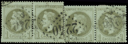 EMPIRE LAURE - 25    1c. Vert-bronze, Format Plus Grand, PAIRE Et PAIRE Normale (ch. De Consolidation) Obl. GC 2240, TB. - 1863-1870 Napoleon III With Laurels