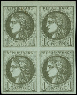 * EMISSION DE BORDEAUX - 39A   1c. Olive, R I, BLOC De 4 Petit Bdf, Pos. 2-3, 7-8, Frais, 1 Ex. **, TTB - 1870 Bordeaux Printing