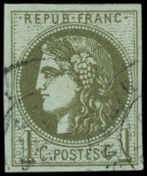 EMISSION DE BORDEAUX - 39Ba  1c. Olive Foncé, R II, Obl. Càd, Inf. Pelurage, Sinon TB - 1870 Ausgabe Bordeaux