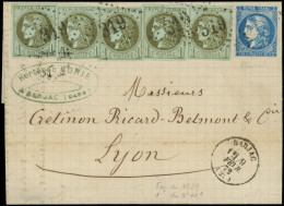 Let EMISSION DE BORDEAUX - 39C Et 46B, 1c. Olive R III (5) Et 20c. Bleu ROI R II, Obl. GC 319 S. LAC, Càd T16 BARJAC 9/2 - 1849-1876: Période Classique