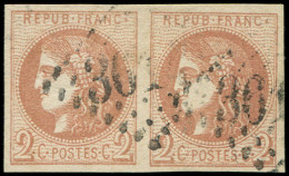 EMISSION DE BORDEAUX - 40B   2c. Brun-rouge, R II, Nuance Pâle, PAIRE Obl. GC, TB/TTB - 1870 Bordeaux Printing