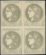 * EMISSION DE BORDEAUX - 41Bc  4c. GRIS-NOIR, BLOC De 4, Ch. Très Légère, 1 Ex. **, Nuance Certifiée Calves, TTB - 1870 Ausgabe Bordeaux