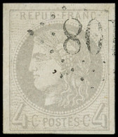 EMISSION DE BORDEAUX - 41B   4c. Gris, R II, Belles Marges, Obl. GC, Frappe Légère, TTB - 1870 Emission De Bordeaux