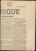 Let CERES DENTELE - 52    4c. Gris, Obl. Càd T18 St BRIEUC 2/11/75 S. Journal Entier L'ARMORIQUE, Superbe - 1849-1876: Période Classique