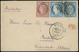 Let CERES DENTELE - 58 Et 60, 10c. Et 25c. (2) Obl. GC 2240 S. Env., Càd Marseille 12/1/75, Arr. BIELITZ 16/1, TB - 1849-1876: Classic Period