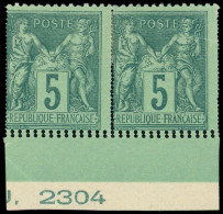 * TYPE SAGE - 75    5c. Vert, PAIRE Bdf U.2304, DOUBLE PIQUAGE, TB - 1876-1898 Sage (Tipo II)