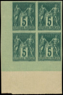 (*) TYPE SAGE - 75a   5c. Vert, NON DENTELE, DOUBLE Impression, BLOC De 4 Cdf, TB - 1876-1898 Sage (Type II)