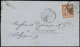 Let TYPE SAGE SUR LETTRES - N°67 Obl. Càd T18 ANZIN 24/10/83 S. LAC Pour TOURNAY, Tarif Frontalier, TB - 1877-1920: Semi Modern Period