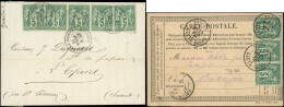 Let TYPE SAGE SUR LETTRES - N°75 BANDE De 3 Obl. VESOUL S. CP Et BANDE De 3 Et 2 Unités Obl. BAYONNE Sur LAC, 1877, TB - 1877-1920: Semi Modern Period