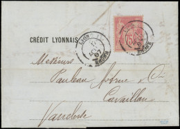 Let TYPE SAGE SUR LETTRES - N°81 Obl. Càd T18 LYON 17/8/87 S. LAC, TB, Cote 600 - 1877-1920: Semi Modern Period