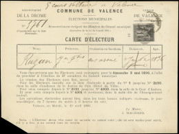 Let TYPE SAGE SUR LETTRES - N°83 Obl. S. Carte D'électeur De Valence, élections Du 3/5/96, TB - 1877-1920: Semi-Moderne