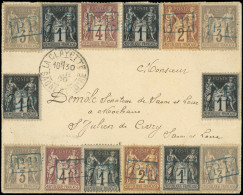 Let TYPE SAGE SUR LETTRES - N°83 (6), 85 (2), 87 (4) Et 88 (2) Obl. P.P Encadré Et En Bleu S. Env., Càd LA CLAYETTE 30/- - 1877-1920: Période Semi Moderne