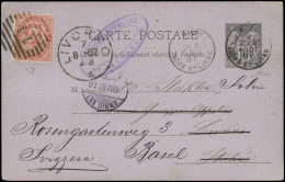 Let TYPE SAGE SUR LETTRES - CP Entier 10c. Noir Obl. MACON 5/8/87, Arr. LIVORNO 7/8, Réexp. Avec 10c. ITALIE Et Arr. BAS - 1877-1920: Semi-Moderne