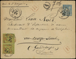 Let TYPE SAGE SUR LETTRES - Env. Entier Rec. 15c. Bleu Avec N°96 PAIRE Obl. Pl. De La Bourse 5/2/85 Pour Un Mlilitaire A - 1877-1920: Semi Modern Period