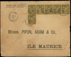 Let TYPE SAGE SUR LETTRES - N°93 Bande De 5 Et Unité Obl. PARIS 18/4/78 S. Env. Au 6e échelon, Tarif Voie De Mer Pour L' - 1877-1920: Semi Modern Period