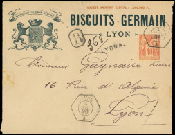 Let TYPE SAGE SUR LETTRES - N°94 Obl. Cachet Hexag. LYON A 4/7/98 S. Env. Rec. Illustrée Biscuits Germain, TB - 1877-1920: Période Semi Moderne