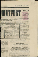 Let JOURNAUX -  1 : 2c. Lilas, Obl. TYPO Sur "JOURNAL De MONTFORT" Du 23/6/70, TB - Journaux