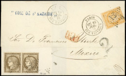 Let LETTRES DE PARIS - N°38 Et 56 PAIRE Obl. ETOILE 22 S. LSC, Càd Rue Taitbout 19/7/73, Ind. 14, Pour MEXICO, TB - 1849-1876: Classic Period