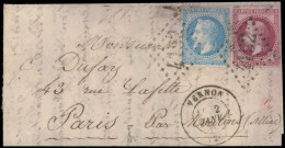 Let Boules De Moulins -  N°29B Et 32 Obl. GC 4152 S. LAC, Càd T17 VERNON 2/1/71, Pour Paris Par Moulins, TB - War 1870