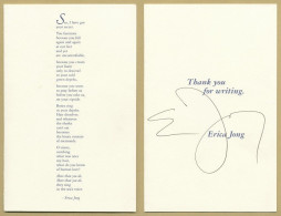 Erica Jong - American Novelist - Signed Poetic Thank You Card - New York 1997 - Escritores