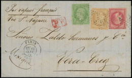 Let AFFRANCHISSEMENTS ET COMBINAISONS - N°20, 32 Et 59 Obl. Etoile 24 S. LSC, Càd R. De Cléry 13/1/72 Pour VERA CRUZ, Au - 1849-1876: Classic Period