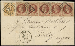 Let AFFRANCHISSEMENTS ET COMBINAISONS - N°26A Et 43A, 2c. BANDE De 5 Et 10c. Bordeaux R I, Obl. GC  2145 S. LAC, Càd T16 - 1849-1876: Classic Period