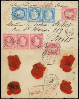 Let AFFRANCHISSEMENTS ET COMBINAISONS - N°32 BANDE De 3 + 2 Ex. + N°60 PAIRE + 1 Ex., Tous Obl. GC 3733 S. Env. CHARGE,  - 1849-1876: Periodo Classico