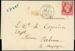 Let DESTINATIONS - N°24 Obl. Etoile 8 S. LSC, Càd R. D'Antin 8/10/67, Arr. PALMA De MALLORCA 12/10, Superbe - 1849-1876: Période Classique