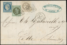 Let AFFRANCHISSEMENTS DE SEPTEMBRE 1871 - N°41B, 25 Et 37 Obl. GC 2240 S. LAC, Càd ALGER BAT A VAP 4/9/71, Arr. CETTE 4/ - 1849-1876: Klassik