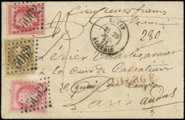Let LETTRES ET OBLITERATIONS D'ALGERIE - N°30 Et 32, 30c. Et 80c. (2) Obl. GC 5062 S. Env. CHARGE "Cinq Cents Francs", C - 1849-1876: Classic Period