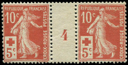 ** EMISSIONS DU XXe SIECLE - 147   Croix Rouge, 10c. + 5c. Rouge, PAIRE Mill.4, Bon Centrage, TB - Unused Stamps