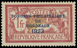 * EMISSIONS DU XXe SIECLE - 182   Congrès De Bordeaux, 1f. Lie De Vin, Bien Centré, TB - Unused Stamps