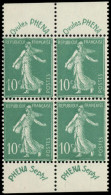 ** EMISSIONS DU XXe SIECLE - 188   Phéna, 10c. Vert, BLOC De 4, 2 Ex. Froissure De Gomme, TB - Unused Stamps