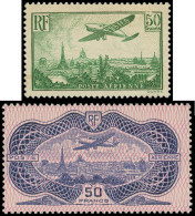 * POSTE AERIENNE - 14 Et 15, 50f. Vert Et 50f. Burelé, TB - 1927-1959 Mint/hinged