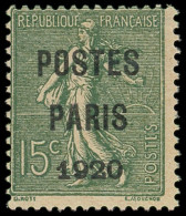 * PREOBLITERES - 25  15c. Vert-olive, POSTES PARIS 1920, Décentré, TB. S - 1893-1947