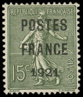 (*) PREOBLITERES - 34  15c. Vert-olive, POSTES FRANCE 1921, TB. Br - 1893-1947