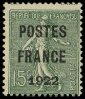 (*) PREOBLITERES - 37  15c. Olive, POSTES FRANCE 1922, TB - 1893-1947