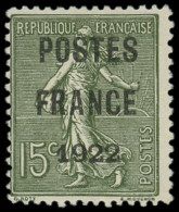 (*) PREOBLITERES - 37a 15c. Vert-bronze, POSTES FRANCE 1922, TB. S - 1893-1947