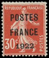 * PREOBLITERES - 38  30c. Rouge, POSTES FRANCE 1922, TB. Br - 1893-1947